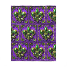 Tile Mardi Gras Fleur de lis Fleece Blanket