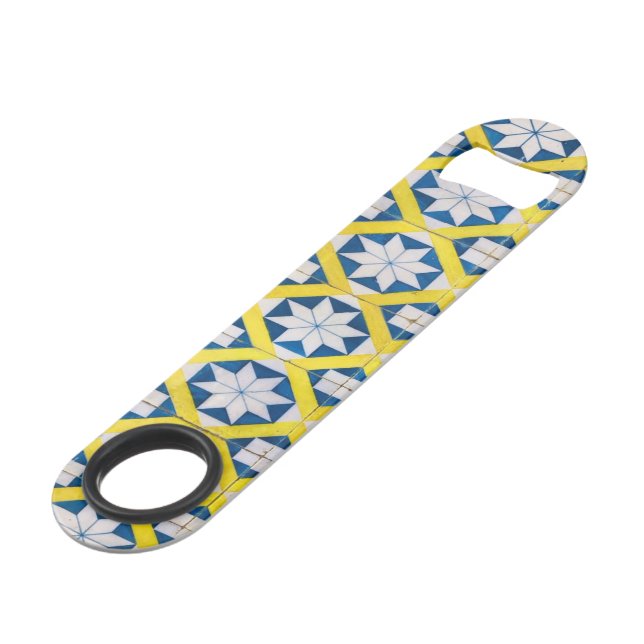 Tile Mosaic Flower Pattern Yellow Blue Bar Key (Back Angled)