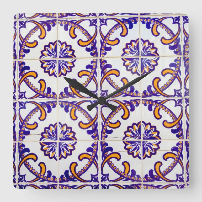 Tile pattern close-up, Portugal Square Wall Clock (Front)