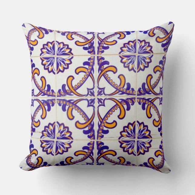 Tile pattern close-up, Portugal Throw Pillow (Front)