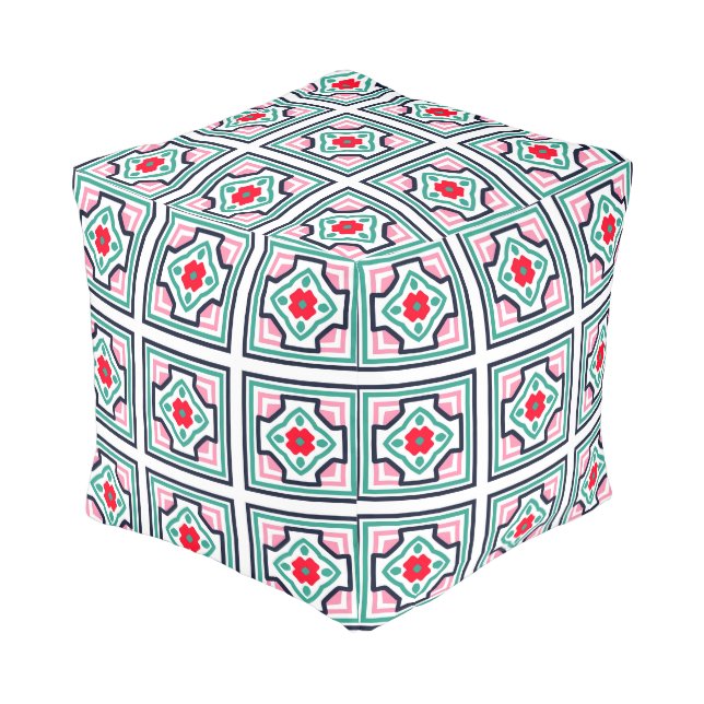 Tile Pattern Cube Pouf (Angled Back)