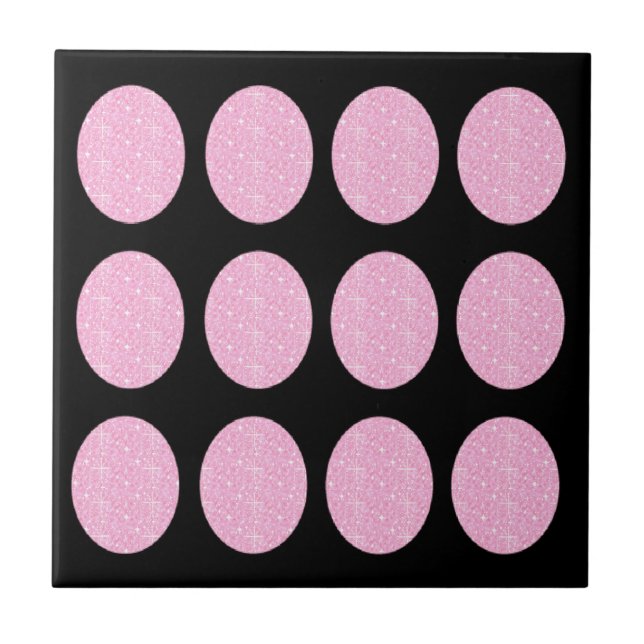 Tile Pink Glitter Circles On Black (Front)