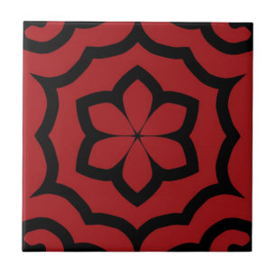 Tile, Red & Black Flower Design Ceramic Tile