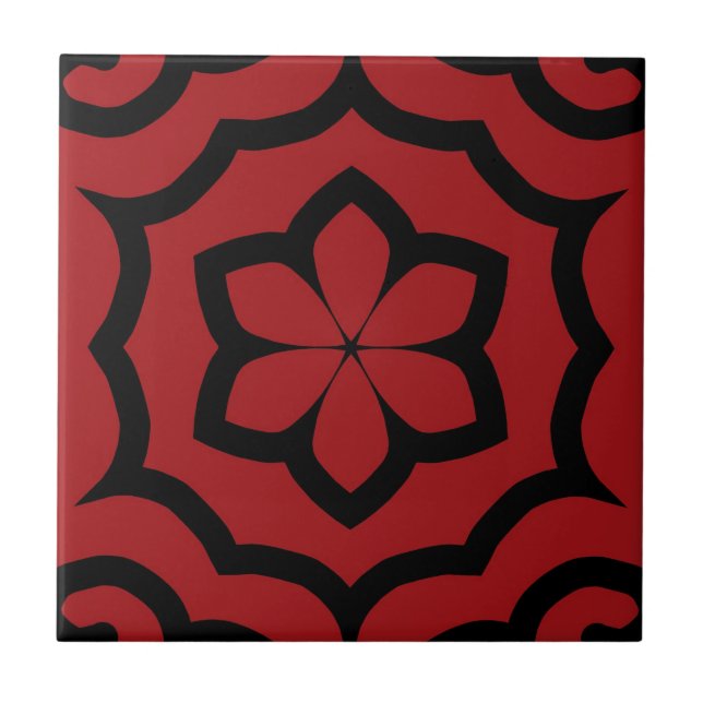Tile, Red & Black Flower Design Ceramic Tile (Front)