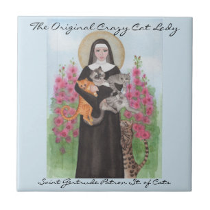 Tile Saint Gertrude Patron St. of Cats