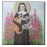 Tile Saint Gertrude Patron St. of Cats Trivet<br><div class="desc">Saint Gertrude Patron St. of Cats.  The Original Crazy Cat Lady. Watercolor by Miranda.</div>