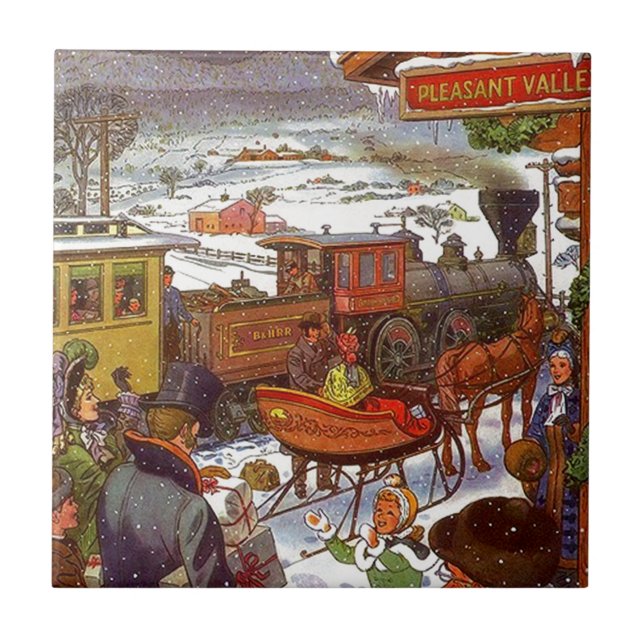 Tile Trivet Vintage Valley train Holiday Travel (Front)