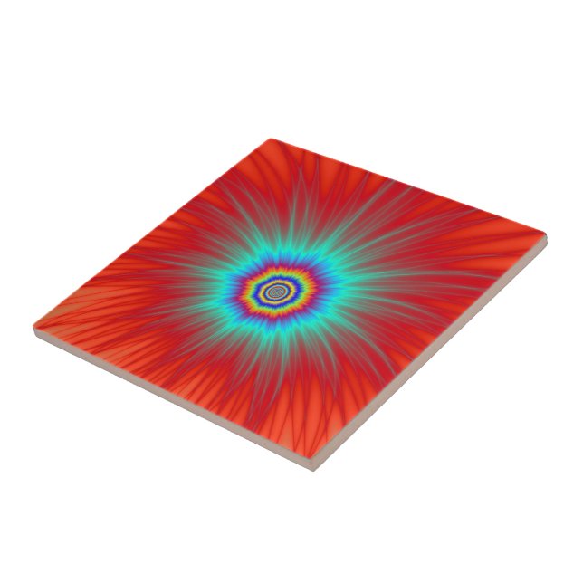 Tile  Turquoise Explosion on Red (Side)