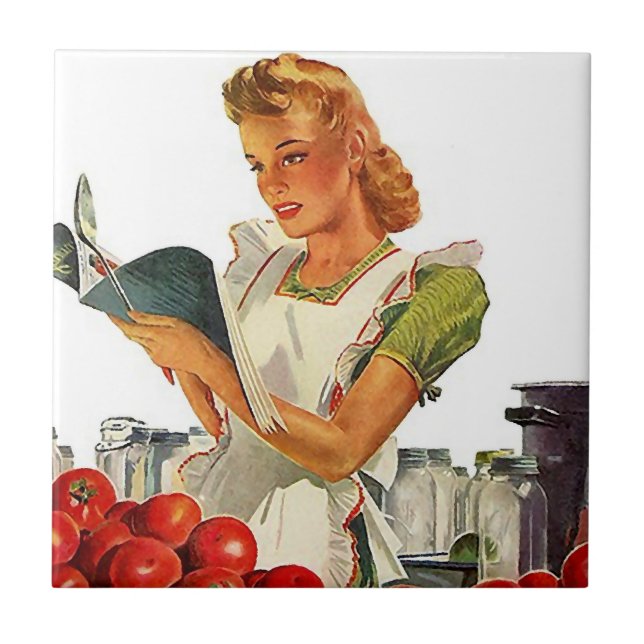 Tile Vintage Kitchen Cook Retro Stylish Lady Chef (Front)