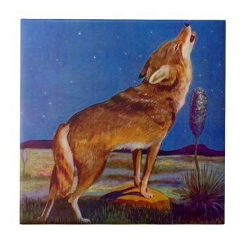 Tile Vintage Wild Coyote Howling Night Sky S West by rainsplitter at Zazzle