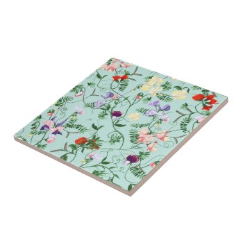 Tile  With Decorative Sweet Pea Flowers by Taniastore at Zazzle