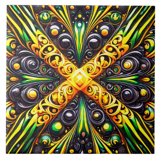 Tile with Jamaican Colors modern Design (Front)