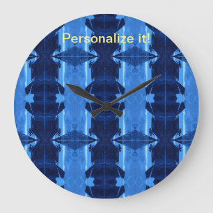 Tiled and mirrored psychedelic blue & white design large clock