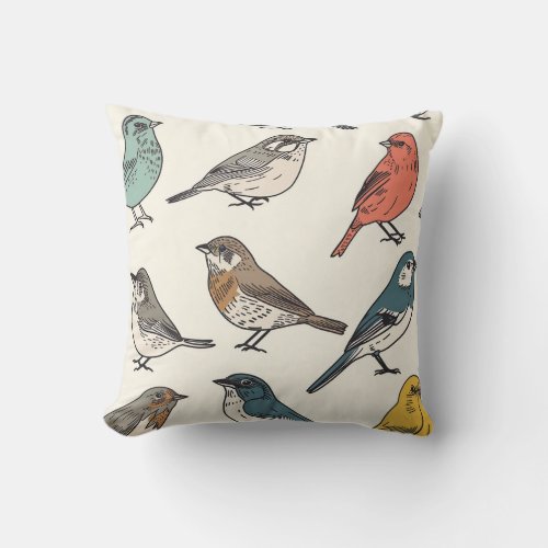 Tiled Birds Pattern Throw Pillow