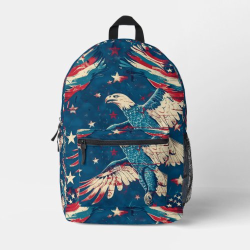 Tiled Blue Bald Eagle Pattern Printed Backpack