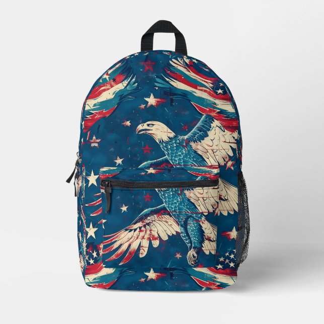 Tiled Blue Bald Eagle Pattern Printed Backpack (Front)