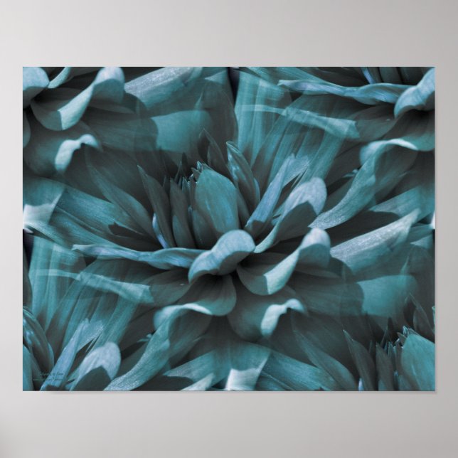Tiled Blue Dahlia Flowers Abstract Art Poster (Front)