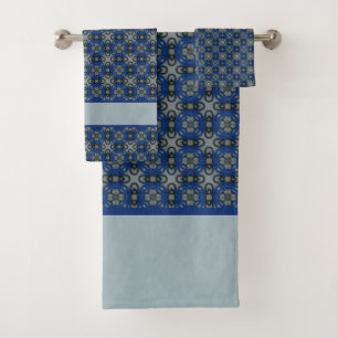 Tiled Blue Flowers Pattern Bath Towel Set