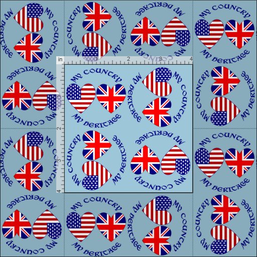 Tiled British USA Heart Flags Country Heritage  Fabric
