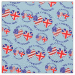 Tiled British USA Heart Flags Country Heritage  Fabric