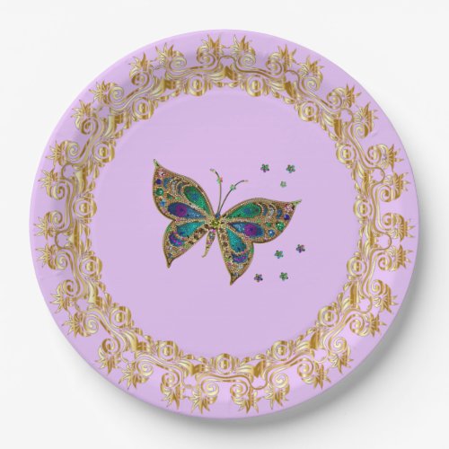 Tiled Butterfly on gold and lilac Paper Plates