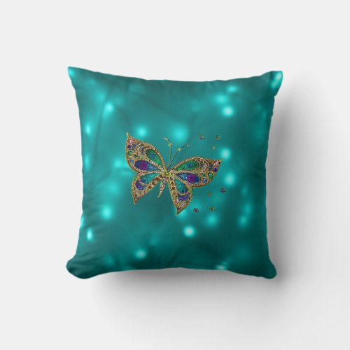 Tiled Butterfly on Neon Turquoise design Throw Pillow