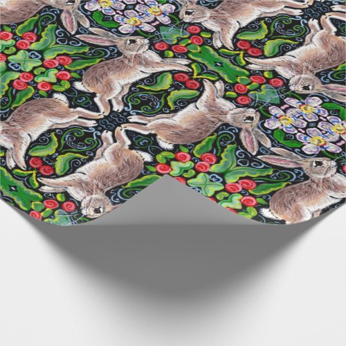 Tiled Christmas Bunny Rabbit Rose Holly Gift Wrap