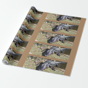 Tiled Everglades Alligator in Sunlit Marsh Grass Wrapping Paper