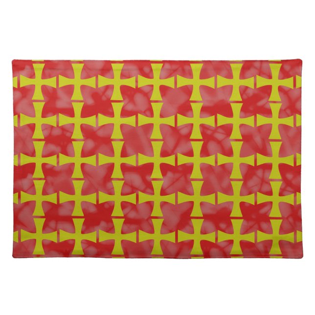 Tiled Faux Gold Byzantine Cross Red Background Placemat (Front)