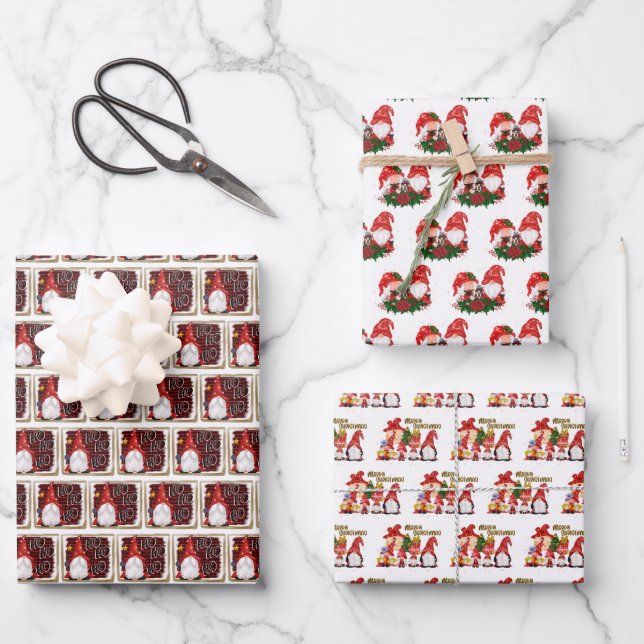 tiled festive Christmas gnomes Holiday Wrapping Paper Sheets (Front)