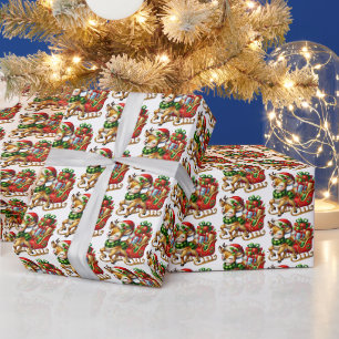 Tiled festive Christmas reindeer sleigh Wrapping Paper