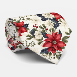 tiled festive tiled Christmas poinsettias Neck Tie