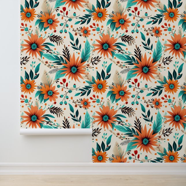Tiled floral pattern flower  wallpaper  (Application)