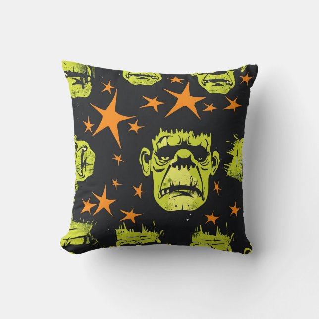 Tiled Frankenstein Pattern Throw Pillow (Front)
