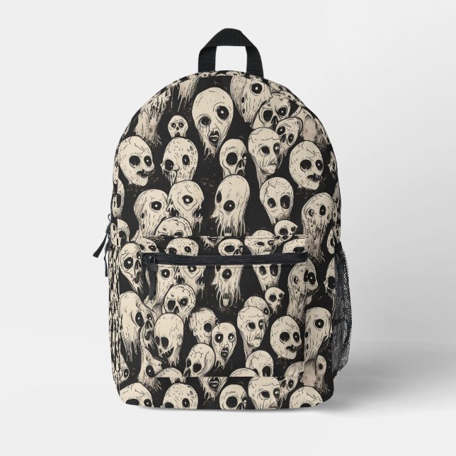 Tiled Ghost Face Pattern Printed Backpack (Front)