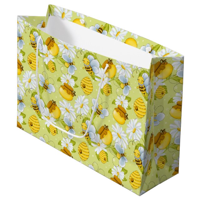 Tiled honey bee pattern party large gift bag (Front Angled)