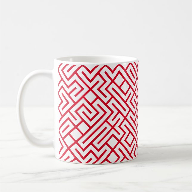 Tiled Lines Generative (Red Lines) Unique Coffee Mug (Left)