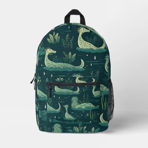 Tiled Loch Ness Monster Pattern Printed Backpack