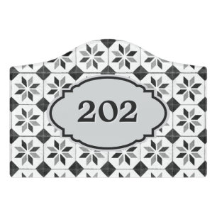 Tiled Monochrome Vintage Style any number room Door Sign