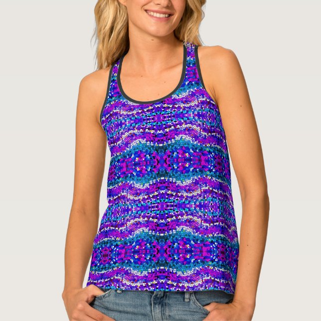 Tiled Mosaic Pattern in Purple Blue Pink Tank Top (Front)