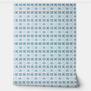 Tiled Ocean Bloom Mini - Teal, White - Coastal Wallpaper