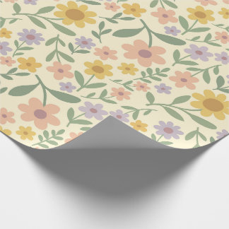 Tiled Painted Flowers in Lavender Peach Yellow Wrapping Paper