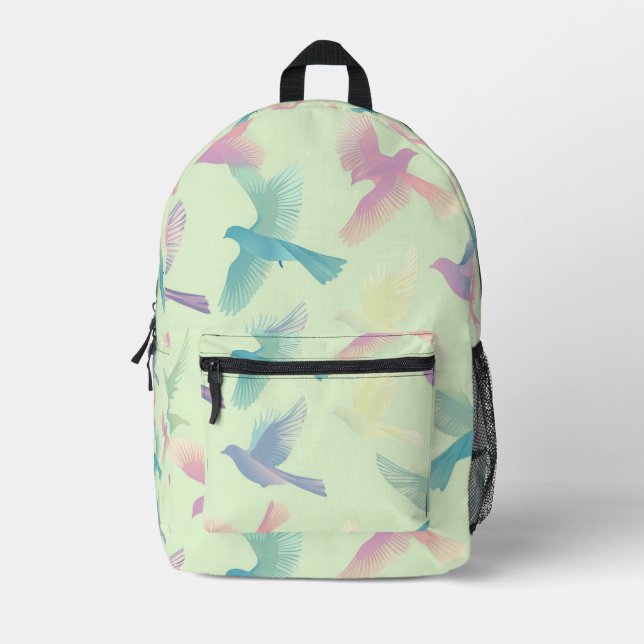 Tiled Pastel Bird Pattern Printed Backpack (Front)