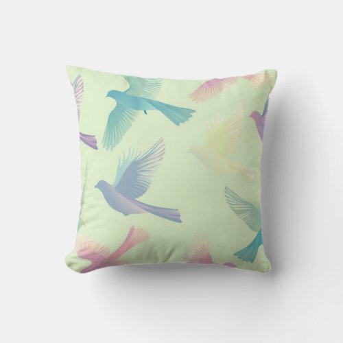 Tiled Pastel Bird Pattern Throw Pillow