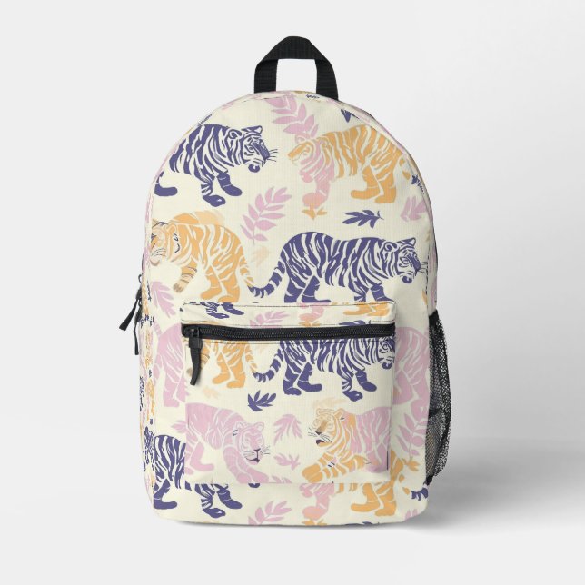 Tiled Pastel Tiger Pattern Printed Backpack (Front)