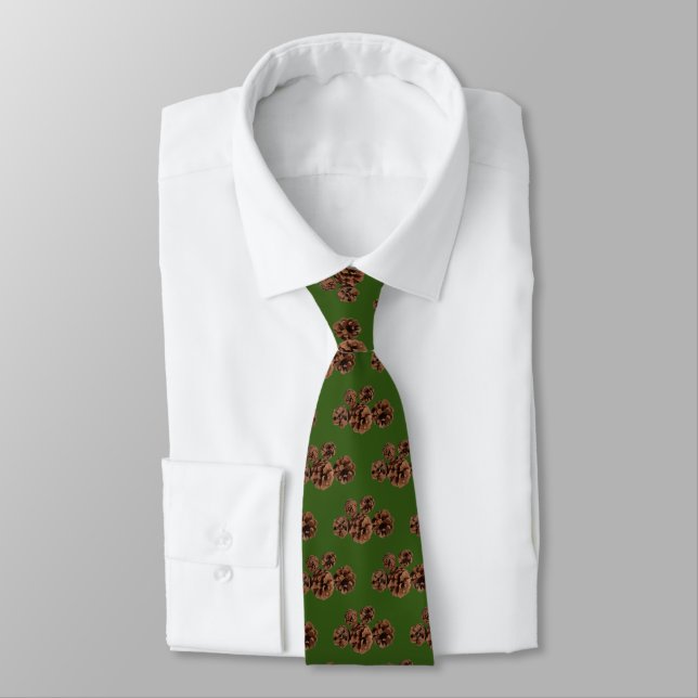 Tiled Pine Cone Cluster Photo on Green Background Neck Tie (Tied)