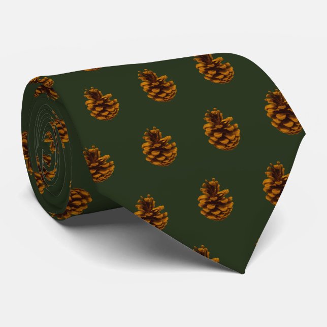 Tiled Pine Cone Photo on Green Background  Neck Tie (Rolled)