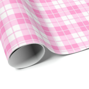 Tiled pink plaid pattern baby shower wrapping paper