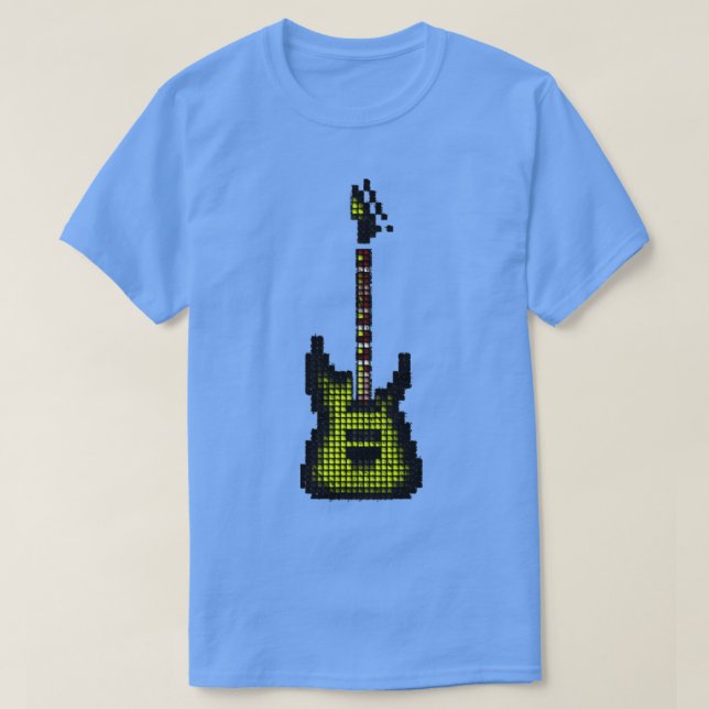 Tiled Pixel Green Burst Electric Guitar Upright  T-Shirt (Design Front)