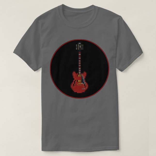 Tiled Pixel Red SG Guitar in a Black Circle  T-Shirt (Design Front)
